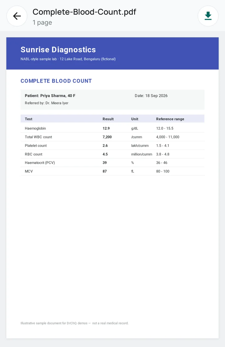 In-app preview of a lab report PDF
